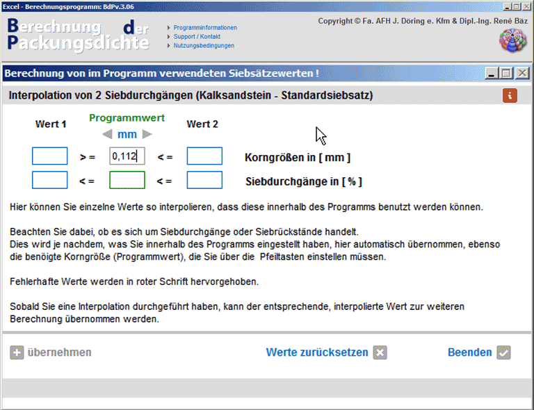 Diagramm 2 - Auswertung der Packungsdichteberechnung