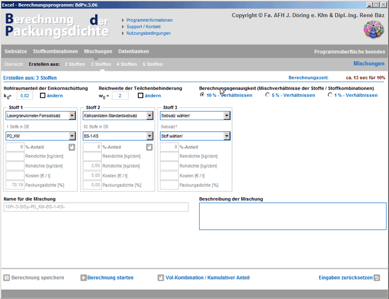 Diagramm 3 - Auswertung der Packungsdichteberechnung