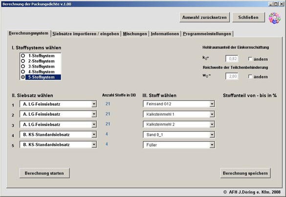 Programm zur Berechnung der Packungsdichte