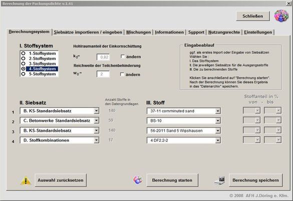 Berechnungssystem und Eingangswerte