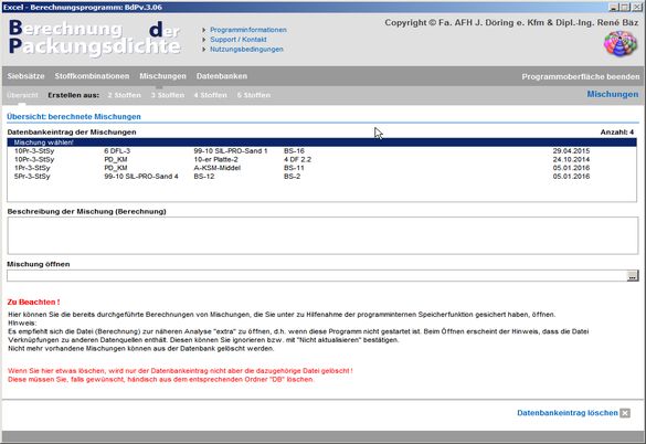 Mischungen: gespeicherte Berechnungen